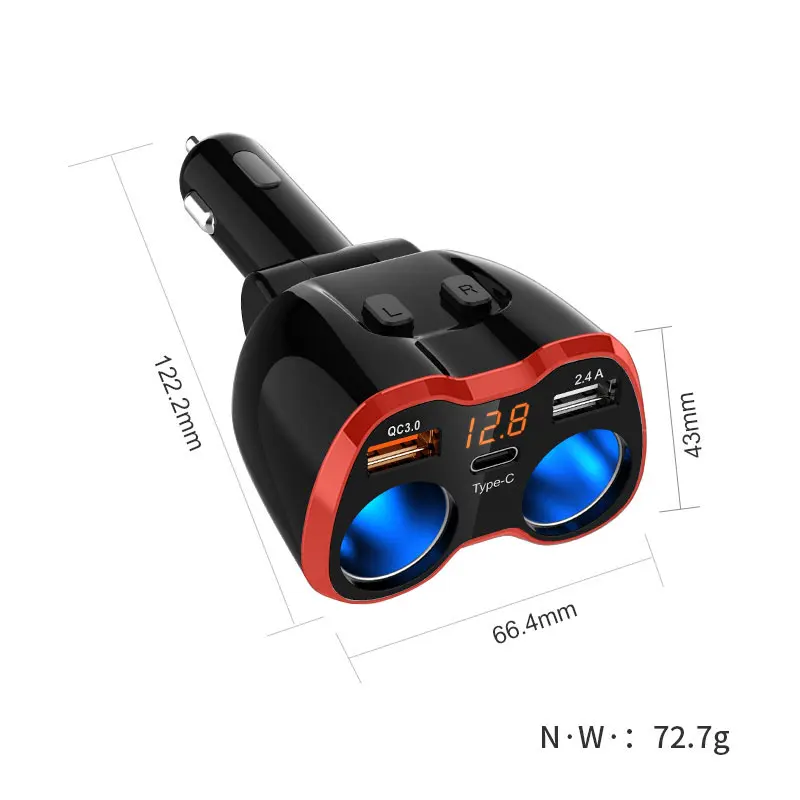Car Adapter Cigarette Lighter Heater 3 Port Car Charge Quick Charge 3.0 Type C Car Cigarette Lighter Converter Plug 12v Splitter