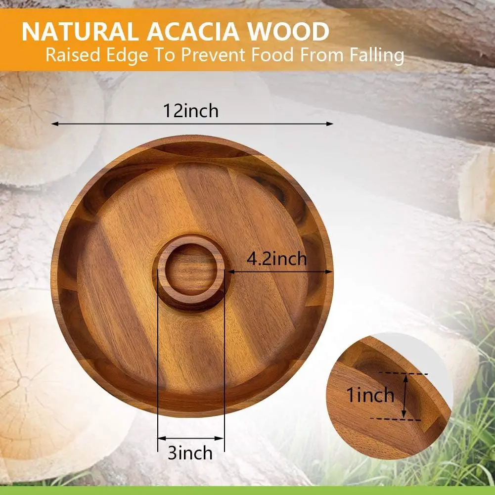 Round Shape Modern Solid Wood Tray with Plated Surface for Home