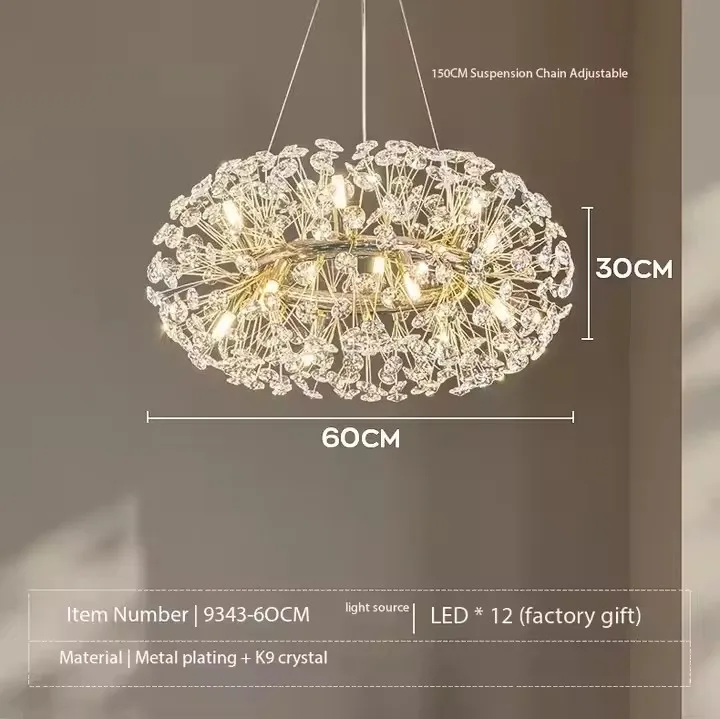 Home decor designers led Liangte nordic modern hanging lamps living room large round gold k9 crystal chandelier