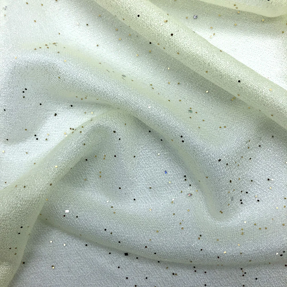 
Shaoxing Wedding dress fabric crystal soft mesh 100% polyester glitter knitting mesh fabric for wedding decoration 