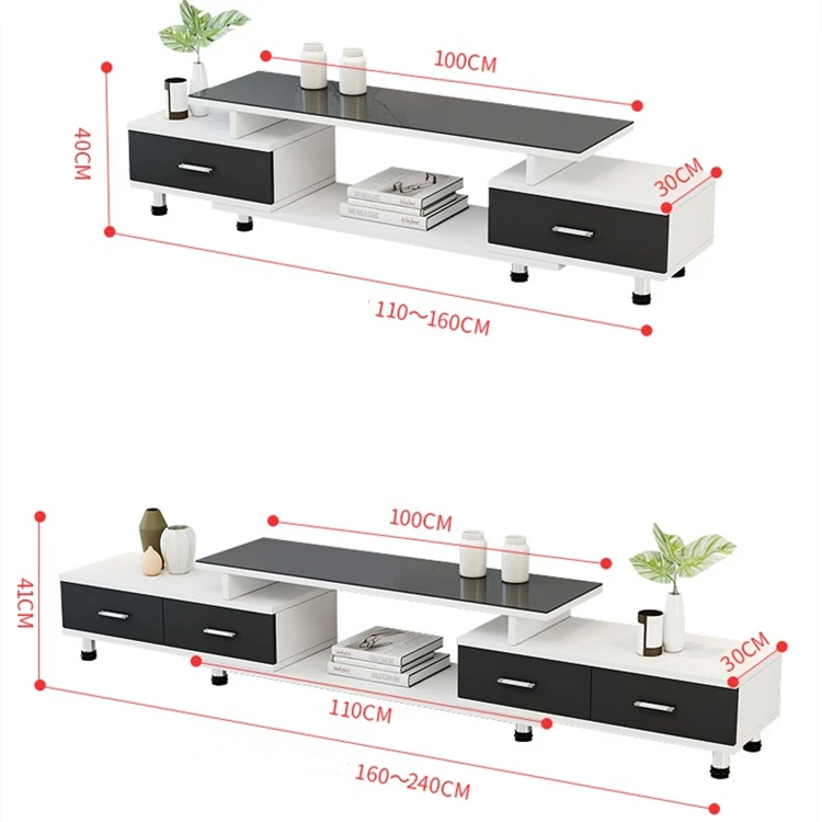 YQ Forever Tempered Glass Retractable TV Cabinet Coffee Table Combination Living Room Furniture