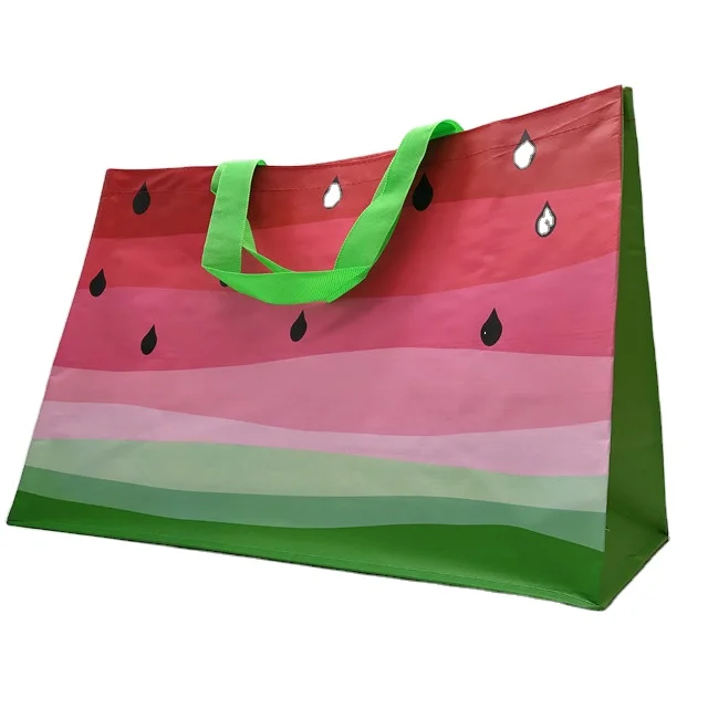 Promotional watermelon Gravure printing reusable 140gsm PP Material Laminated Shopping tote Bags for Walmart