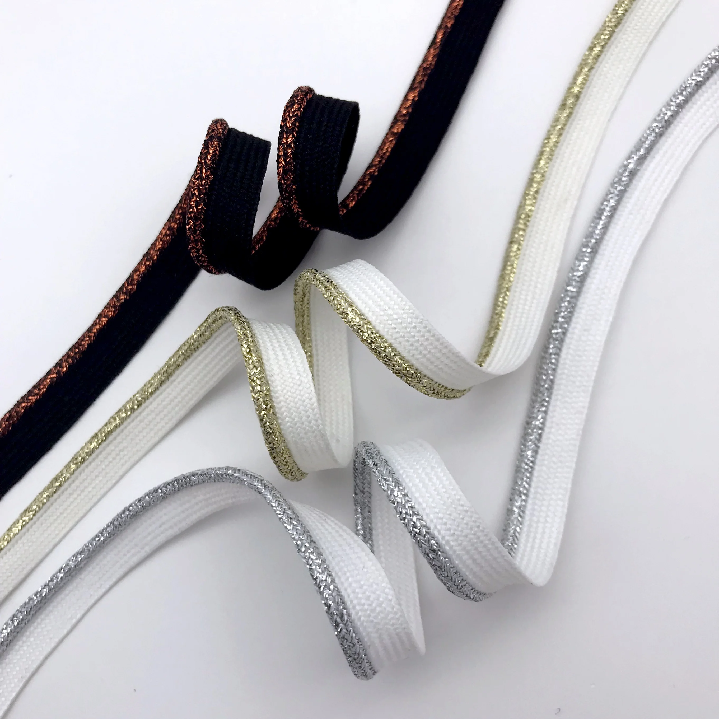 10mm narrow woven polyester cord strap metallic piping cord