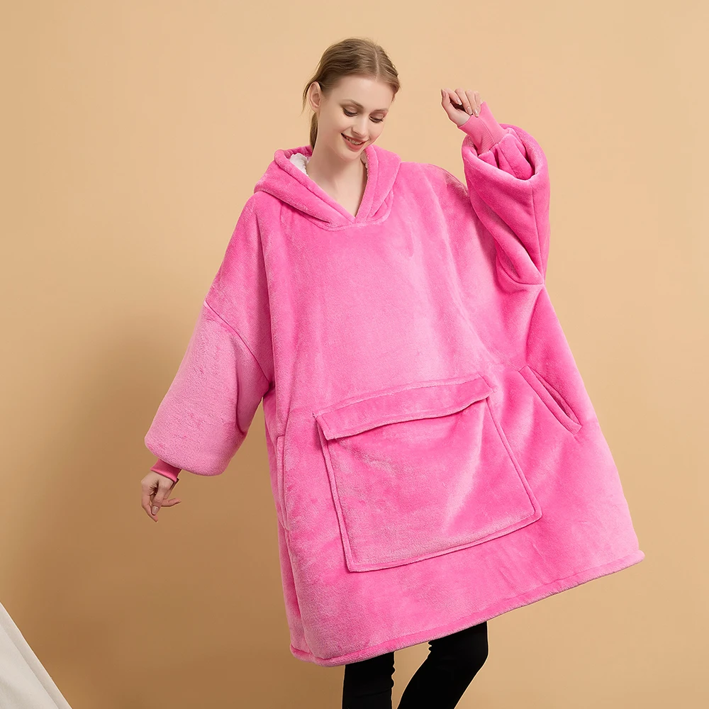 Cheap Eco-Friendly Oversized Warm Winter Woven Sherpa Fleece Hoodie Blanket Sweatshirt