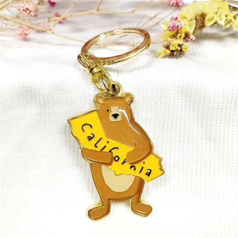 Custom city California couple bear enamel keychain custom metal keychain with epoxy for travel promotion