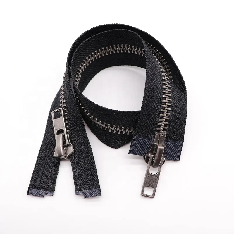 Металлическая молния #8, Высококачественная Темно-Черная никелевая зубья, двухсторонняя молния с открытым концом, двойная металлическая молния