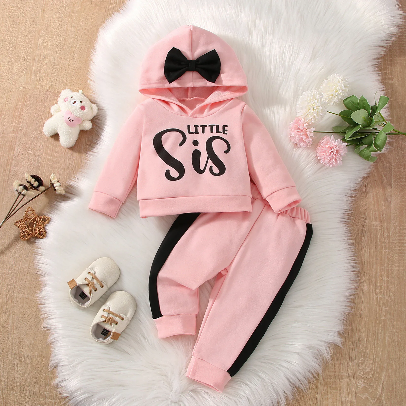 Winter kids Clothes Pink Letter Leopard Sweatshirt toddler Girls Clothing Sets