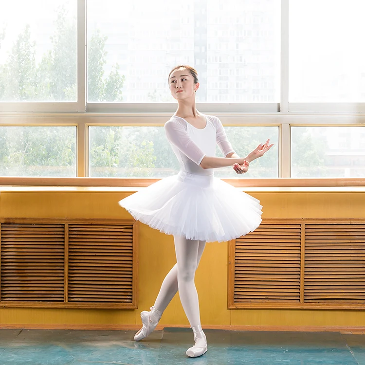 Ballerina Black Power Mesh Half Long Sleeve Thong Leotard