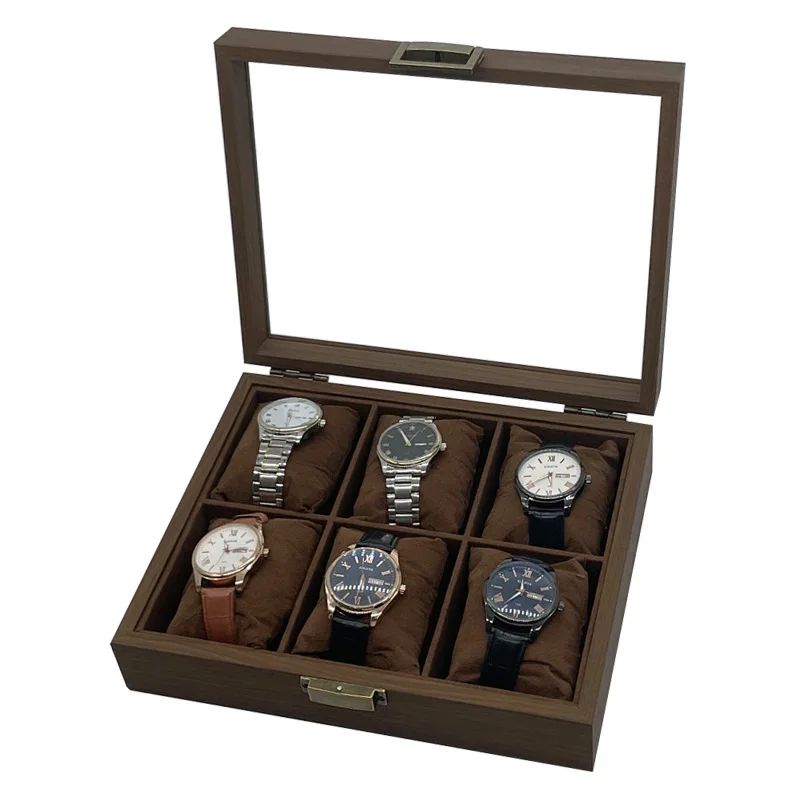 Spot wholesale wood 6 storage collection home  display props black walnut wood imitation old vintage watch storage organizer