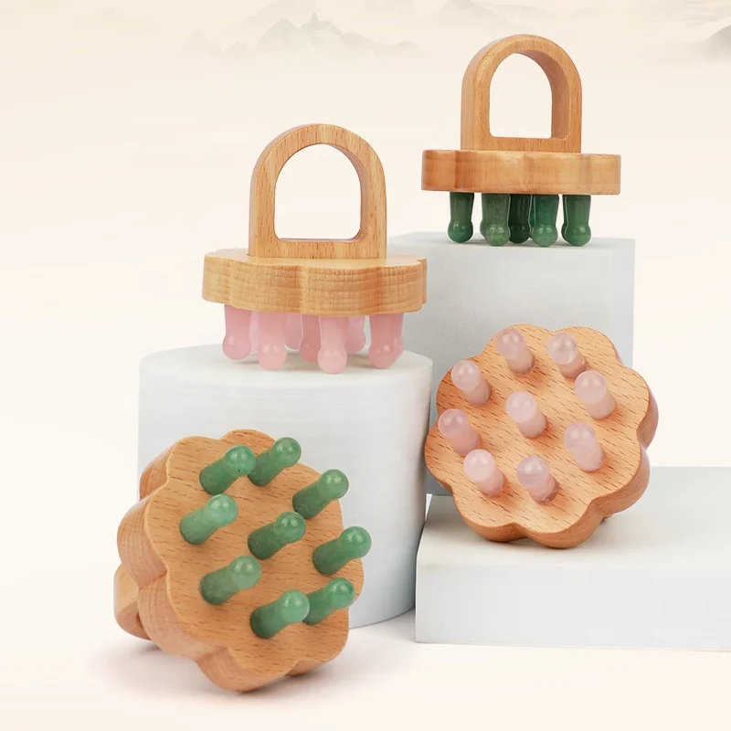 Mushang Custom Wood Massage Therapy Tools for Head Guasha Hair Massage Comb Wooden Handle Gua Sha Comb