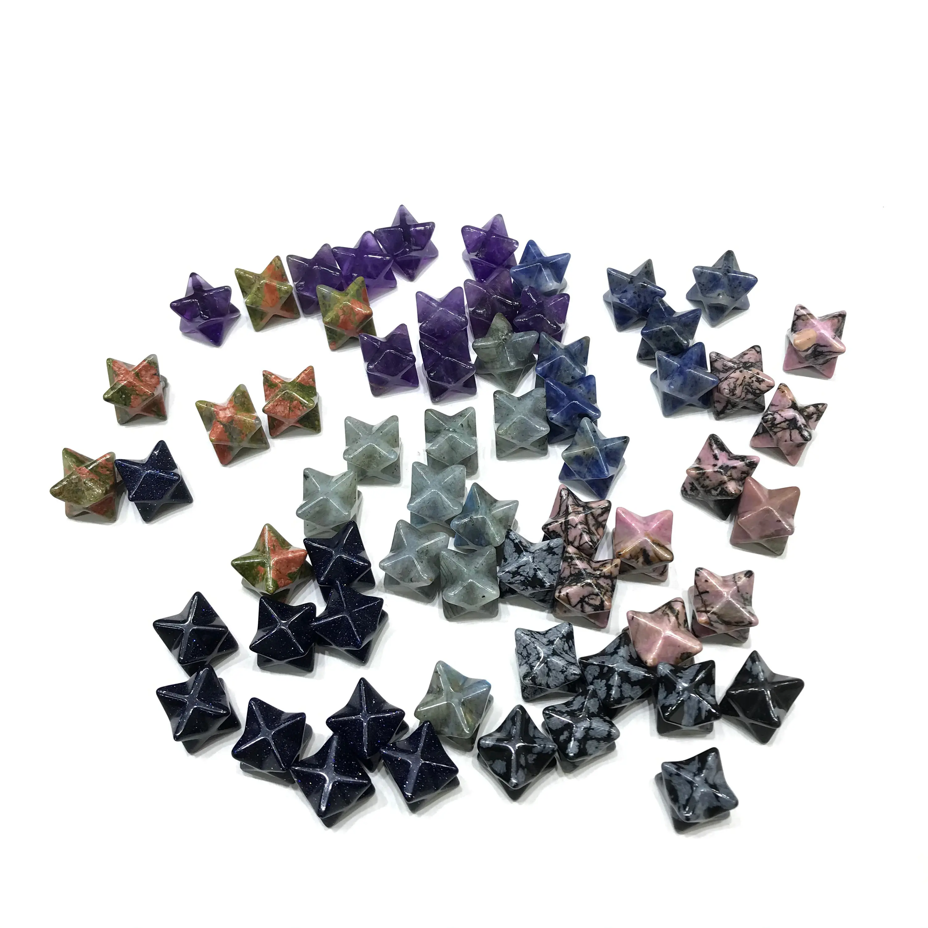 Natural High Quality Mini Rhodonite Unakite Crystal Merkaba Anise Star For Pendant Decoration