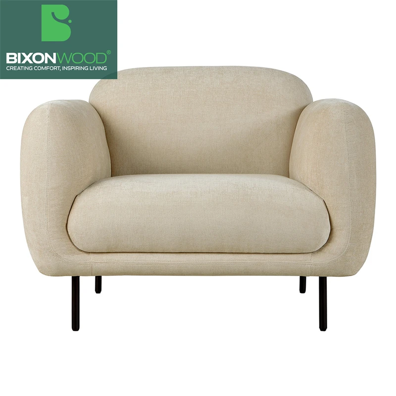 BIXONWOOD Single Seat Velvet Upholstered Sofa with Black Metal Legs for Living Room Villa Hotel  Apartment Workshop