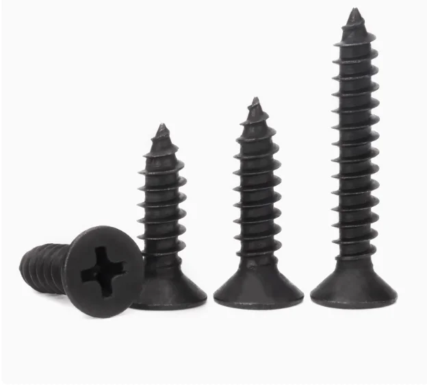 Black Galvanized Stainless Steel Flat Head Tapping Screw Cross Sunken Wood Screw with M3 M5 Titanium Metric Threads DIN Standard