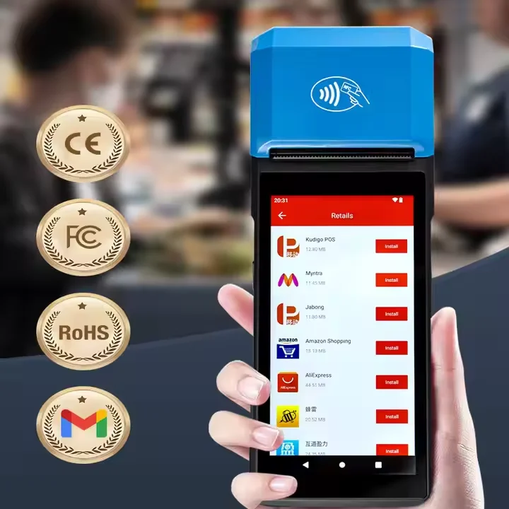 Handheld pos terminal android hotel mini 5 inch payment device handheld pos terminal android pos machine with label printer