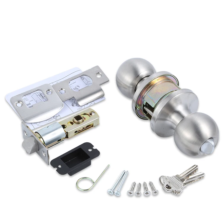 Hardware Door Knob With Removable Latch Plate  Round Ball Handle In Solid Stainless Steel For Entrance Exterior And Interior