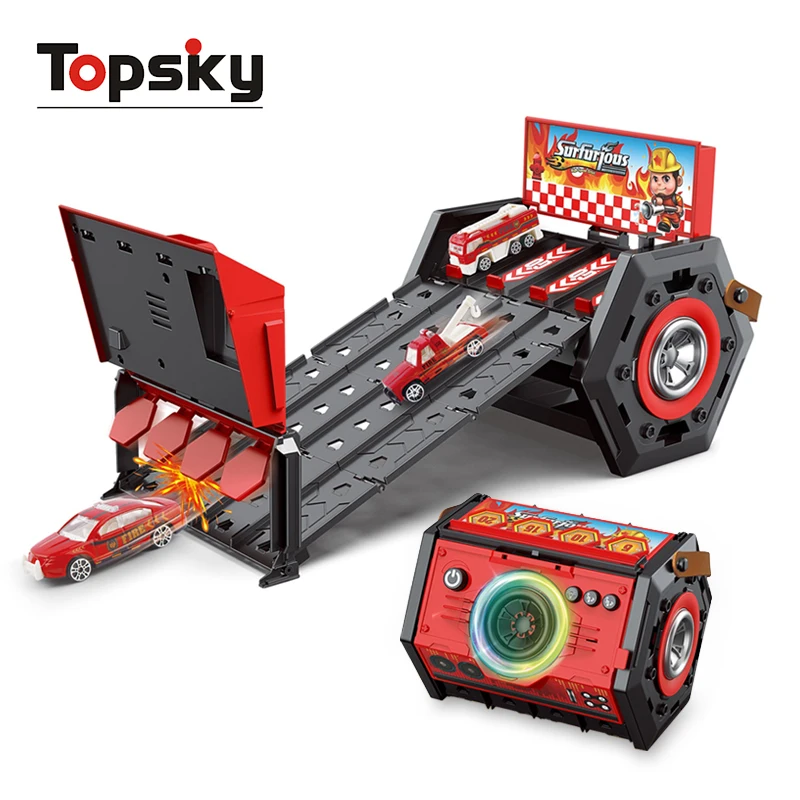 New Folding Catapult Truck Toy Multifunctional Deformed Track With Mini Alloy Racing Cars Funny Portable Box Truck Toy For Kids