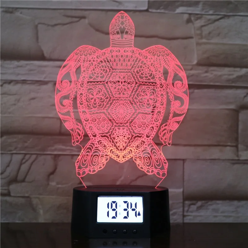 
KS 3D-760 Sea turtle shape 3D led light night alarm clock table lamp for festival gift 