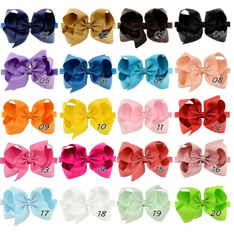 Handmade baby girls elastic ribbon headband 6 inch big bow hair band