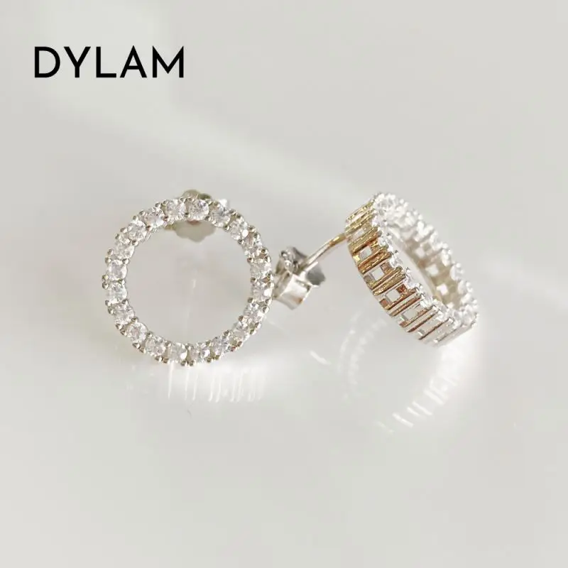 Dylam Trendy Delicate Korean Style Hot Selling 18K Gold Plate 5A CZ Stone Circle Shape S925 Sterling Silver Women Earrings