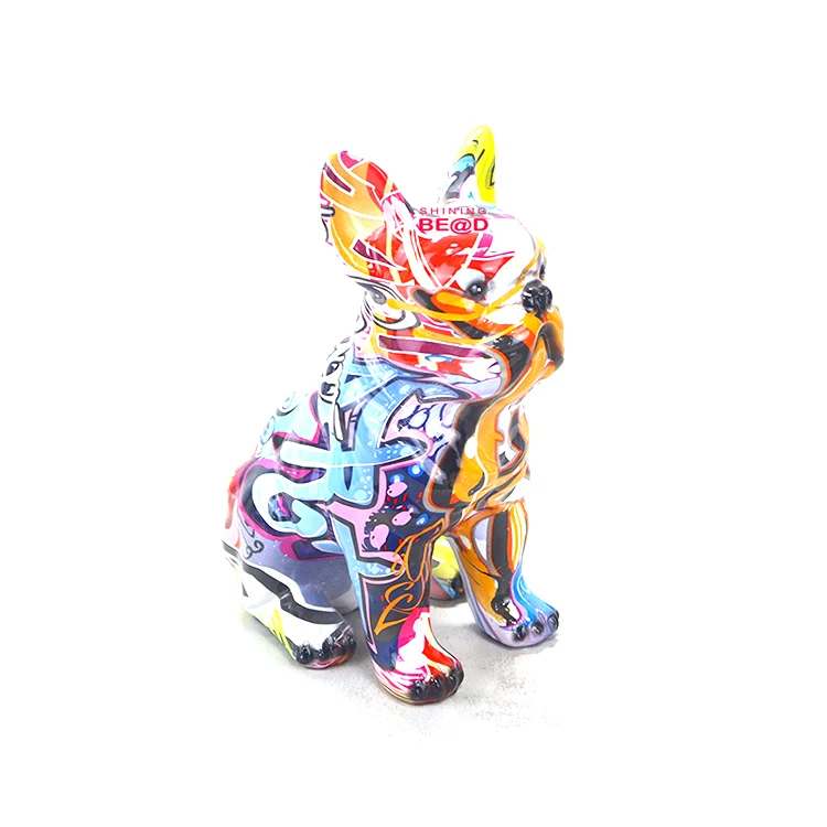 Creative Living Room Graffiti Resin Animal Statue Ornaments Colorful French Bulldog Statue For Office Wine Cabinet Decorations