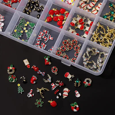 ND1131 Nail Art Designs 24 Grids Christmas Series Metal Tree Snowman Elk Candy Jewelry For