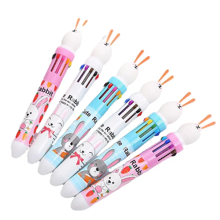 Korea Japan Creative Stationery 10 In 1 Multicolor Ballpoint Pens Cartoon Unicorn Flamingo 0.5mm Plastic Pen