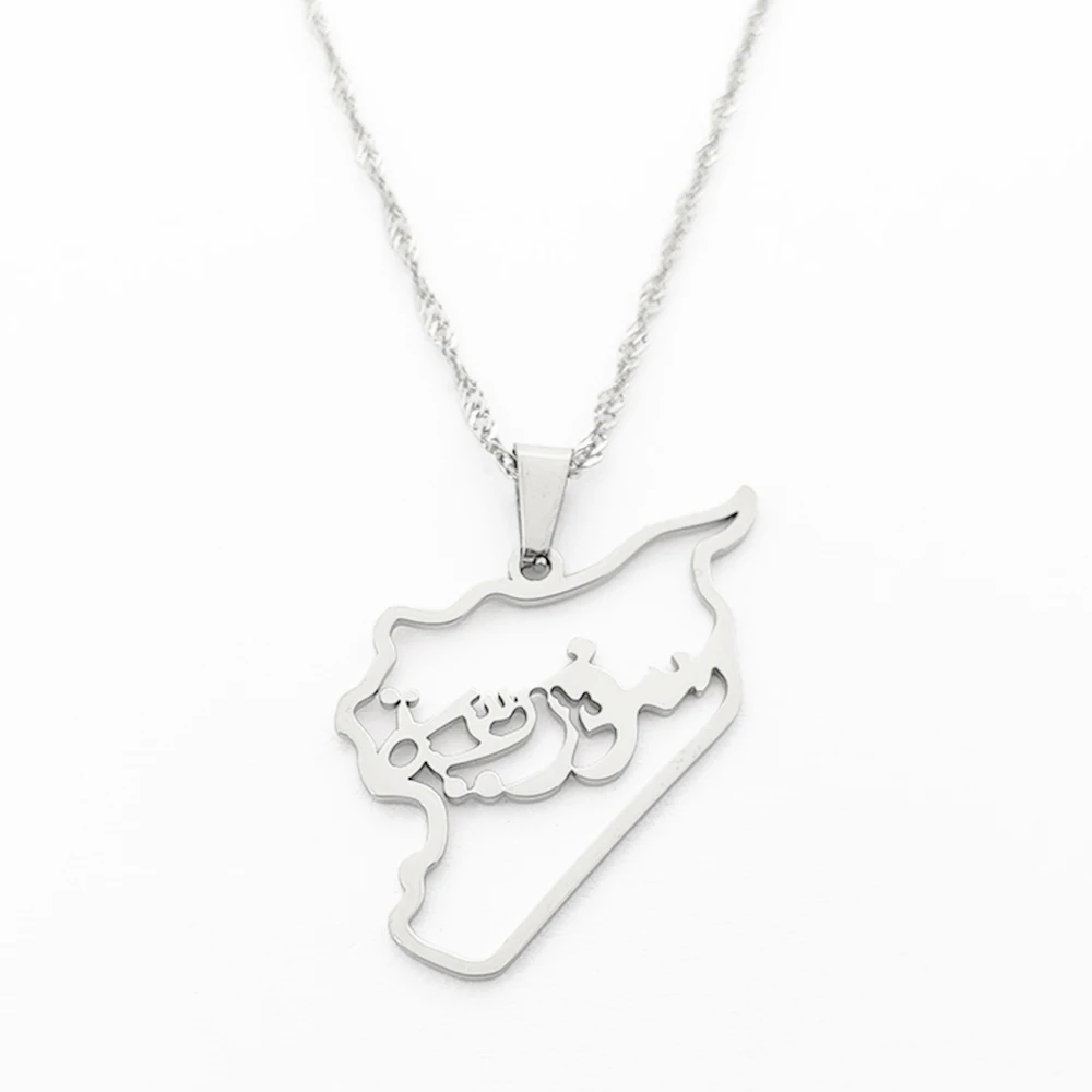316L Stainless Steel Syria Map Pendant Necklaces Syria Map Outline Pendant Necklace Syrians Jewelry 18k Gold Plated