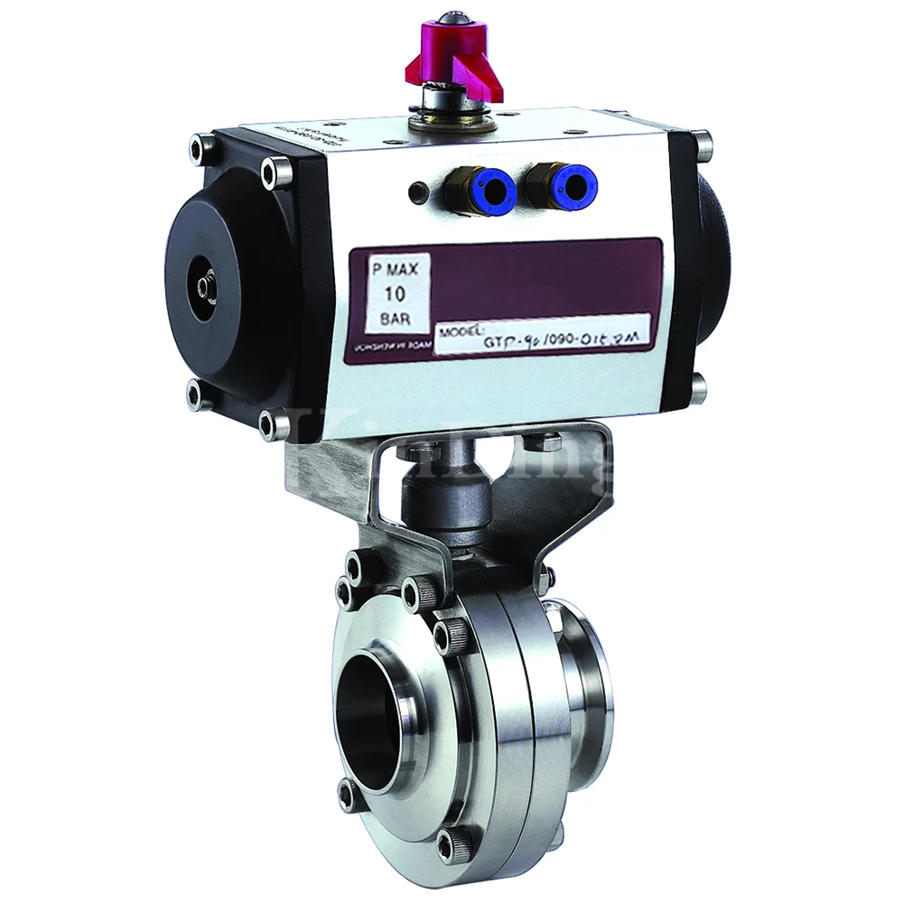 Aluminum alloy sanitary welded and tri clamp butterfly valve with pneumatic actuator