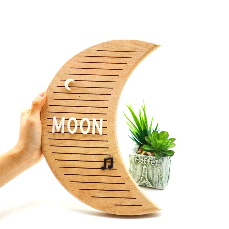 Round Moon Shape Solid Wood Letter Board Oak Message Wooden Board for Baby Photo Props