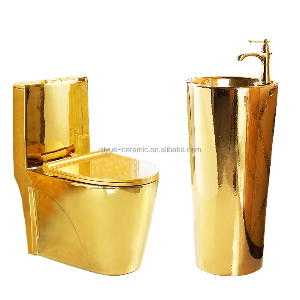 Hot Sale Golden Wc 901PT Bathroom Ceramic Gold Toilet and Sink Sanitary Set