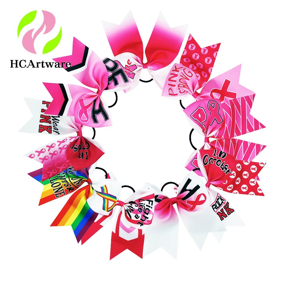 HCArtware 8 inch pink rainbow Red ribbon hair bows for women & girls World AIDS Day commemorative hair band