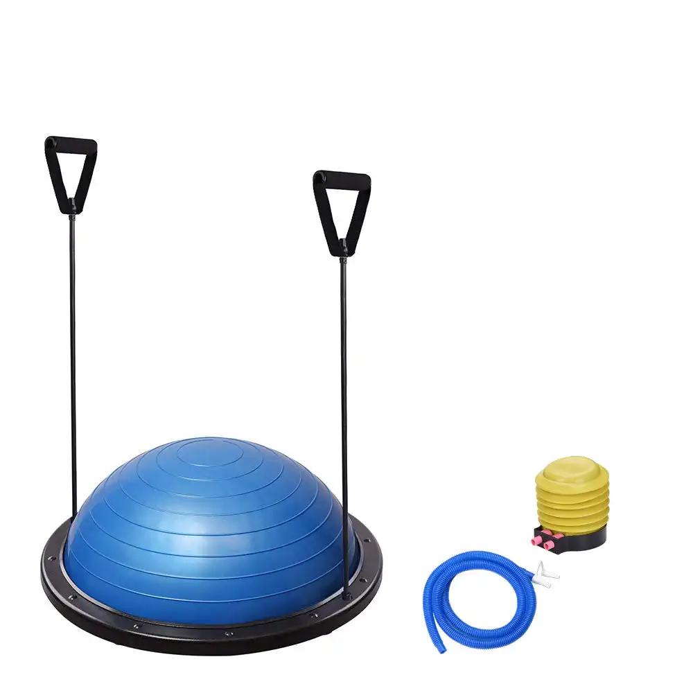 Customized Inflatable Exercise Stability Massage Ball Pvc Half Yoga Balance Ball With Foot Pump Resistance Bands