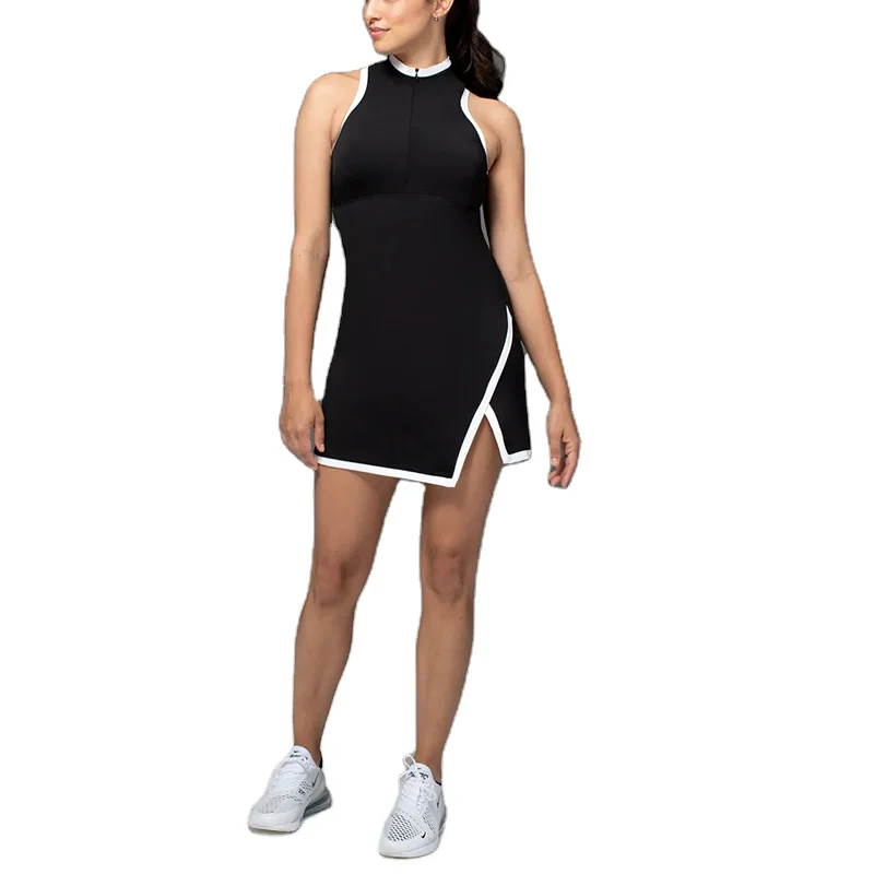 Fashion Sportswear Wear Split Front Golf Skirt With Invisible Front Zipper Splice Tennis Dress