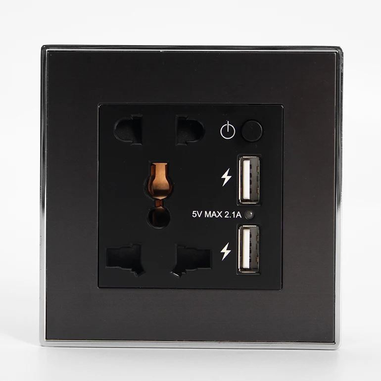 Modular 3-pin Universal + 2-pin Power Supply Smart Hotel Home Use Electrical Wall Socket with Wall-mounted 2 USB Charging Outlet