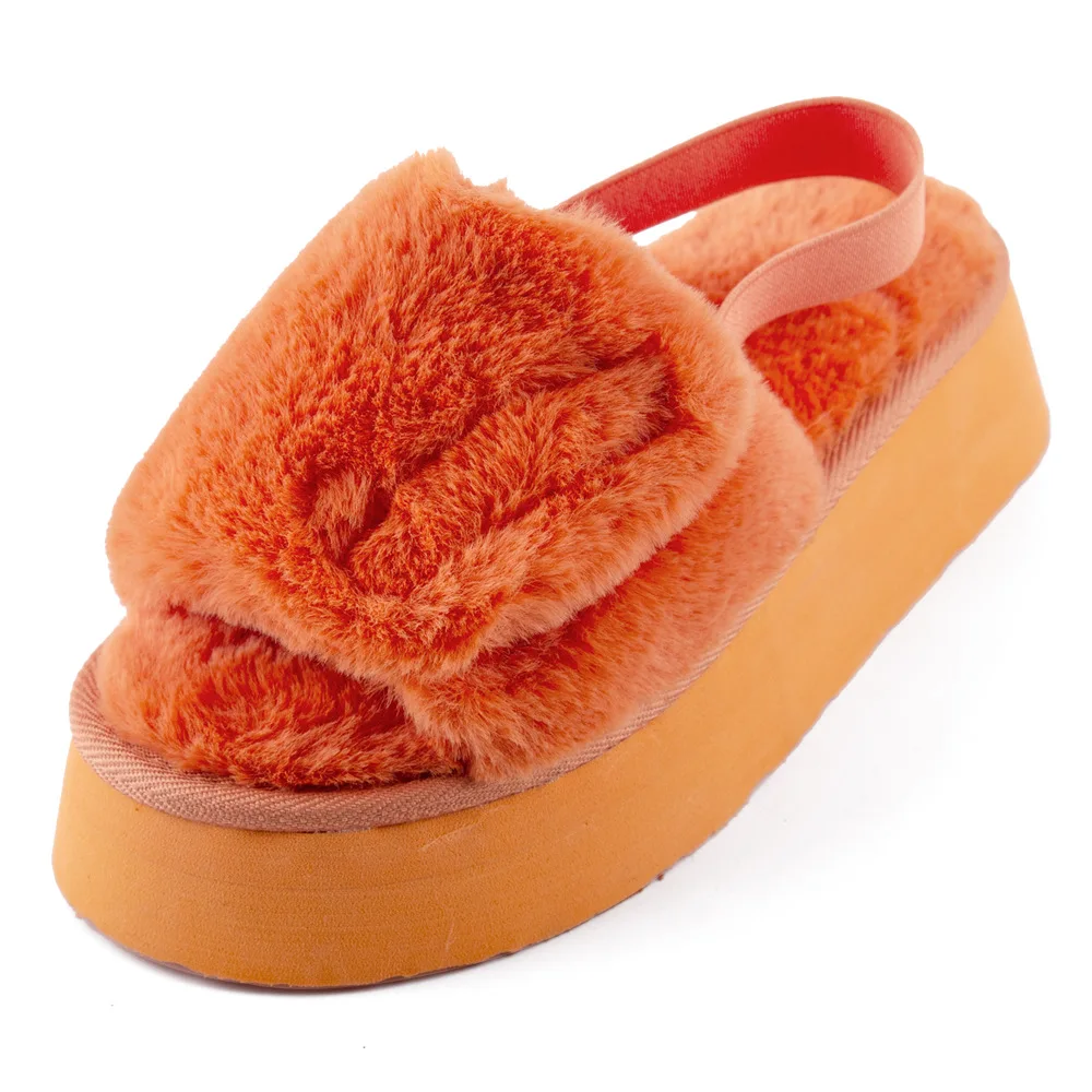 Comfortable Rabbit Vel cro Designs Custom Logo Women Band Furry Slippers House Shoes Indoor Outdoor Faux Fur Slipper