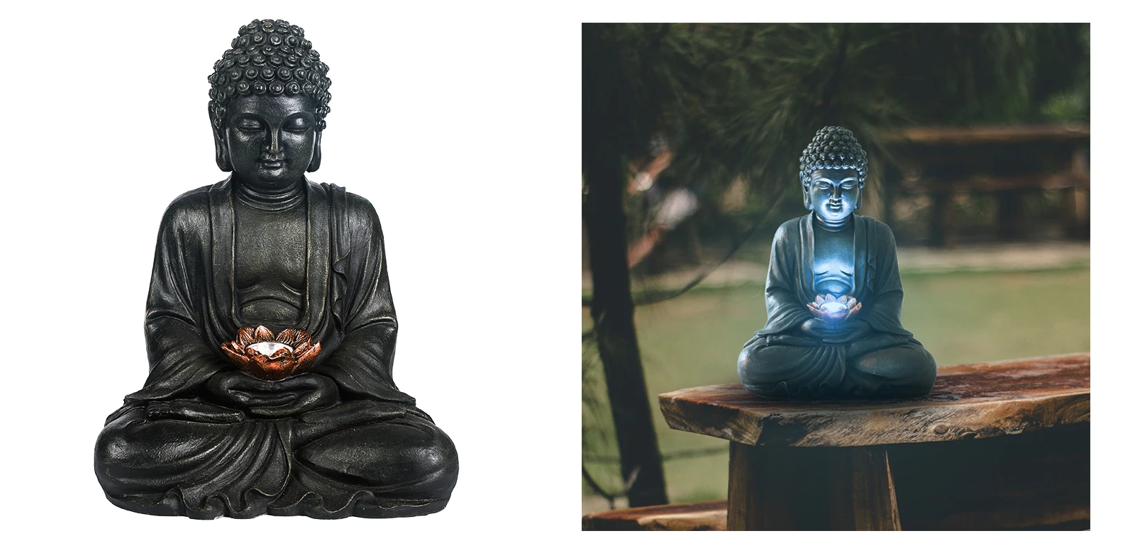 solar buddha lamp,gray buddha statue,garden buddha light