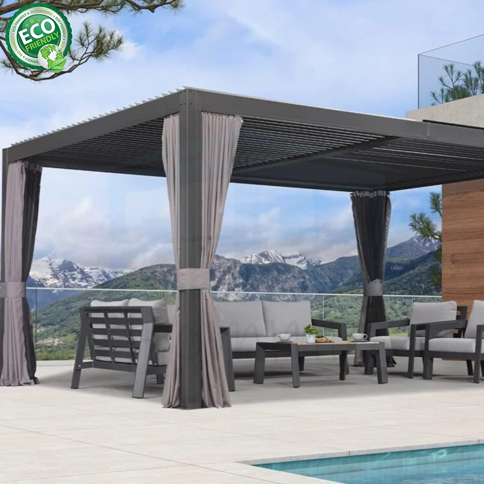 Customized Heavy Duty Waterproof Motorized Louvre Roof Pavilion Canopy Motorized Waterproof Pergola