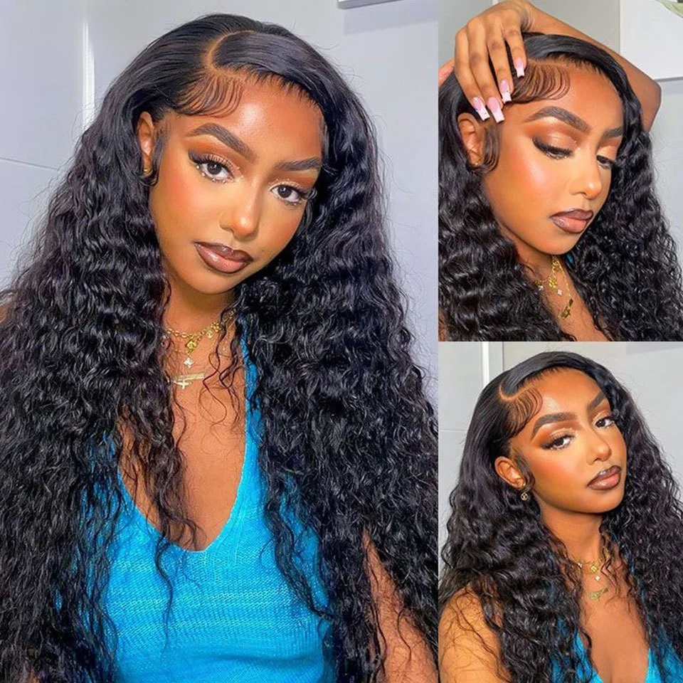 26Inch New Arrival Transparent Lace Front Wigs Deep Wave High Temperate Fiber Black Front Wig Curly Synthetic Wig For Women
