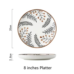 Ruili RL-R200315 Hand Painting Porcelain Plate High Quality Ceramic Platter Tray Flat Dinnerware Tableware