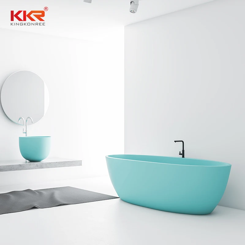 
Acrylic Solid Surface Resin Stone Soak Freestanding Bathtub Black Oval Stone Bath Tub 