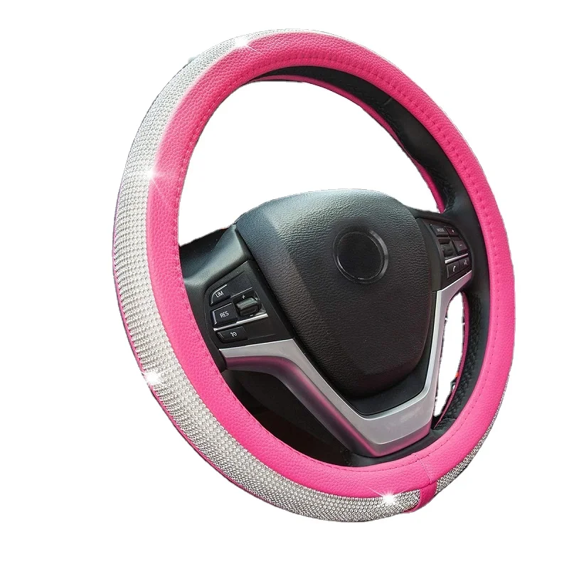 
car accessories universal Pink lovely girly rhinestones leather steering wheel cover 