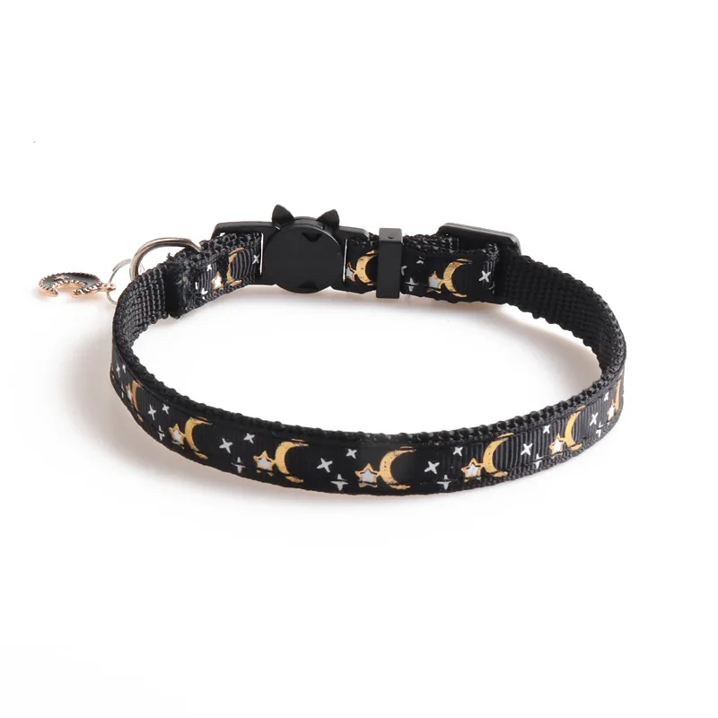 Wholesale Star Moon band pendant braided pet collar with a delicate metal pull collar and pet harness
