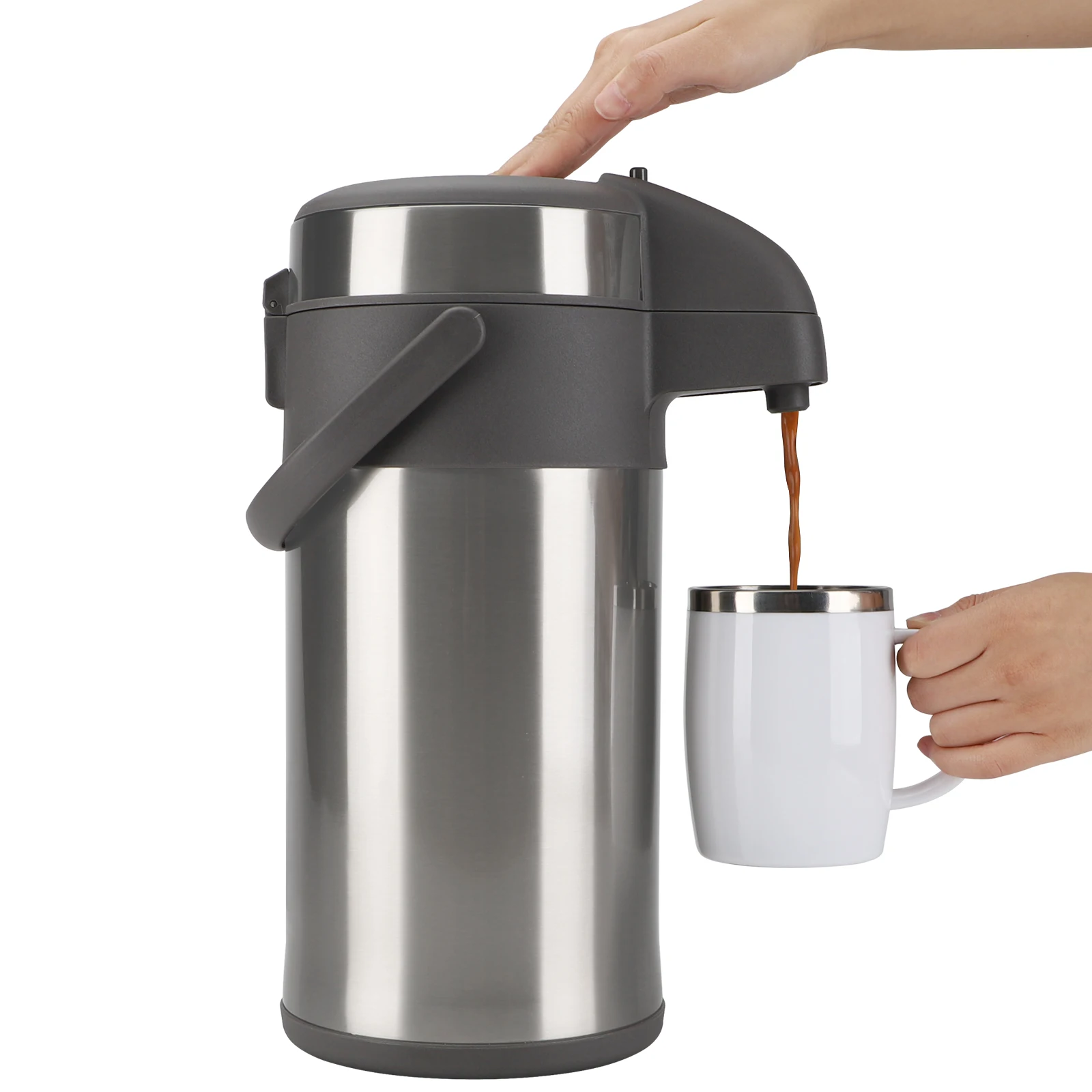 Coffee Dispenser - Insulated with Air Pump - 12 -24 Hour heat/ Cold Retention Stainless Steel Thermos Airpot with handle