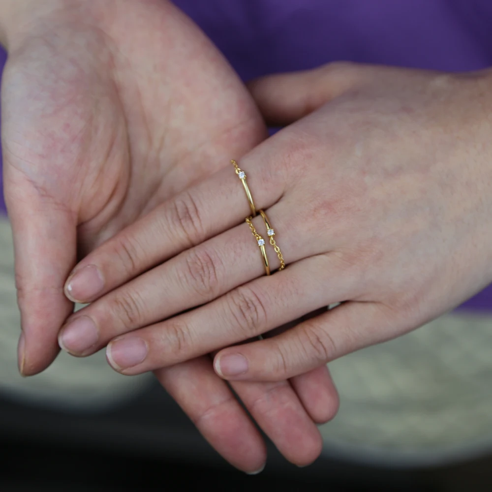 Promotion gold silver plated women shiny cz chain eternity ring for wedding engagement 925 silver