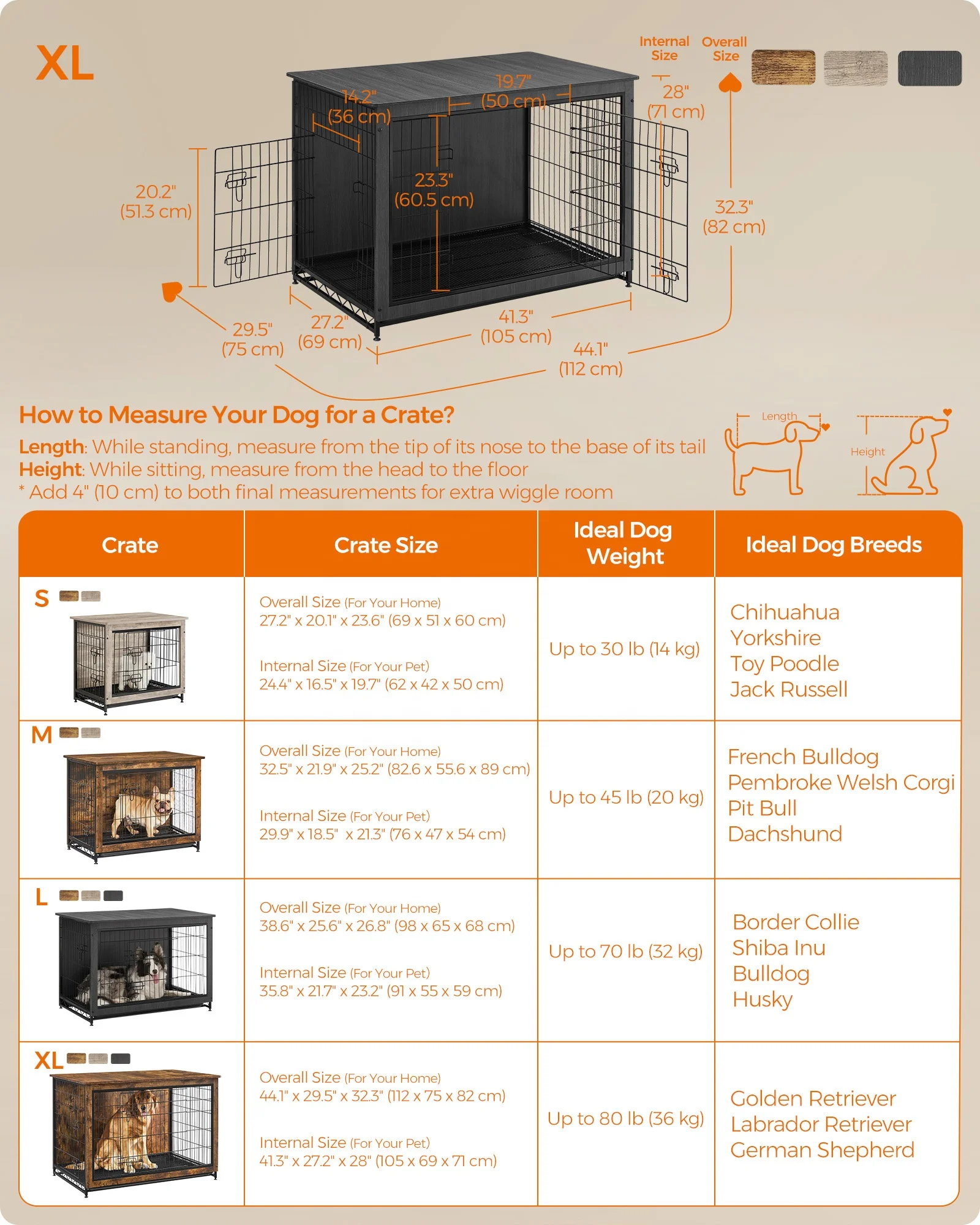 Feandrea Heavy Duty Large Dogs Cage Dog Crate Furniture Dog Kennel with Wooden Top