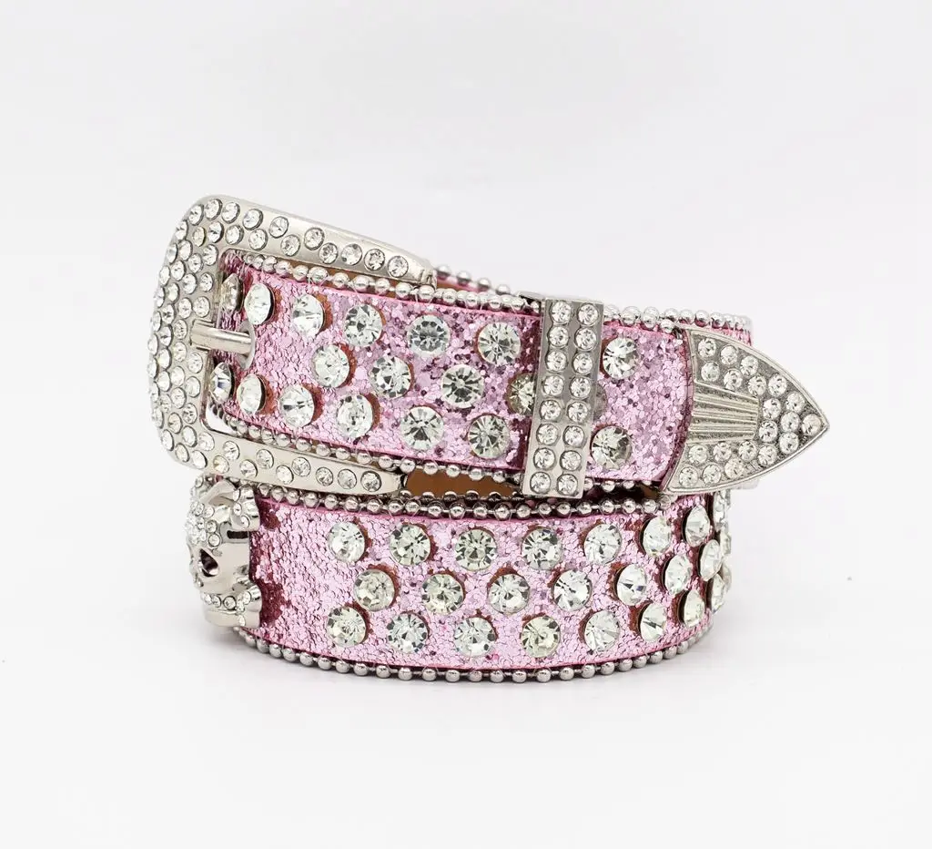 Punkrock Crystal belts with skull buckle set. Rhinestone belt for lady and men diamond PU leather Y2K  belt