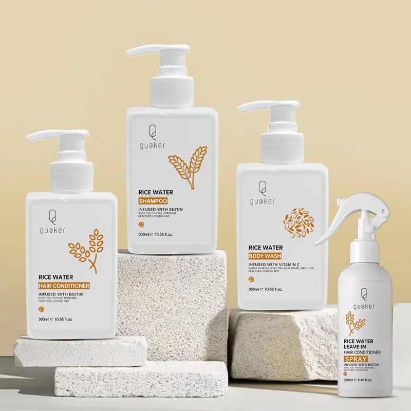 Qquaker Private Label Rice Water Shampoo Set With Conditioner Paraben Free Body Wash For Hair Antibacterial Method
