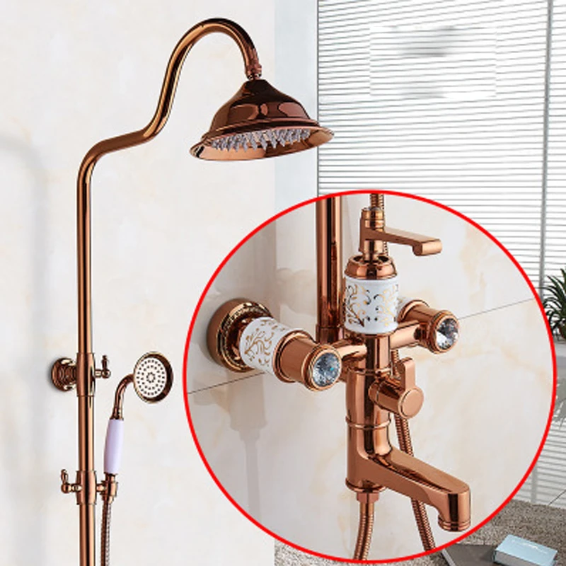 Роскошный набор для душа, античный, розовое золото, 3 функции, латунный, для ванной и душа, Набор смесителей в стиле ретро, смеситель для воды