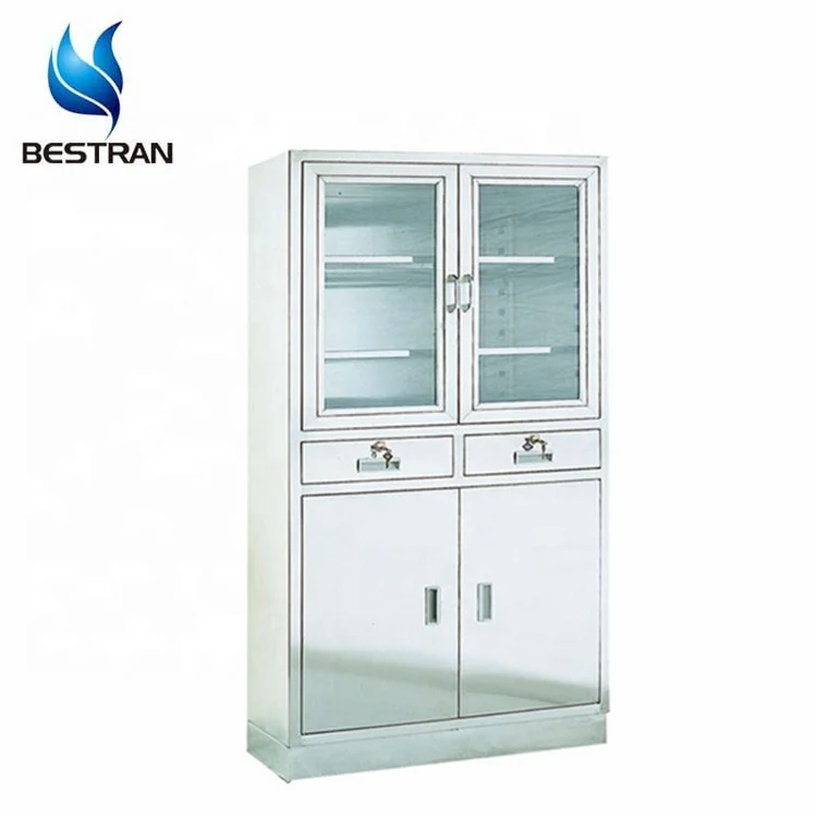 BT-AP005  hospital stainless steel medical instrument cabinet medicine drug cupboard with glass door shelves Price