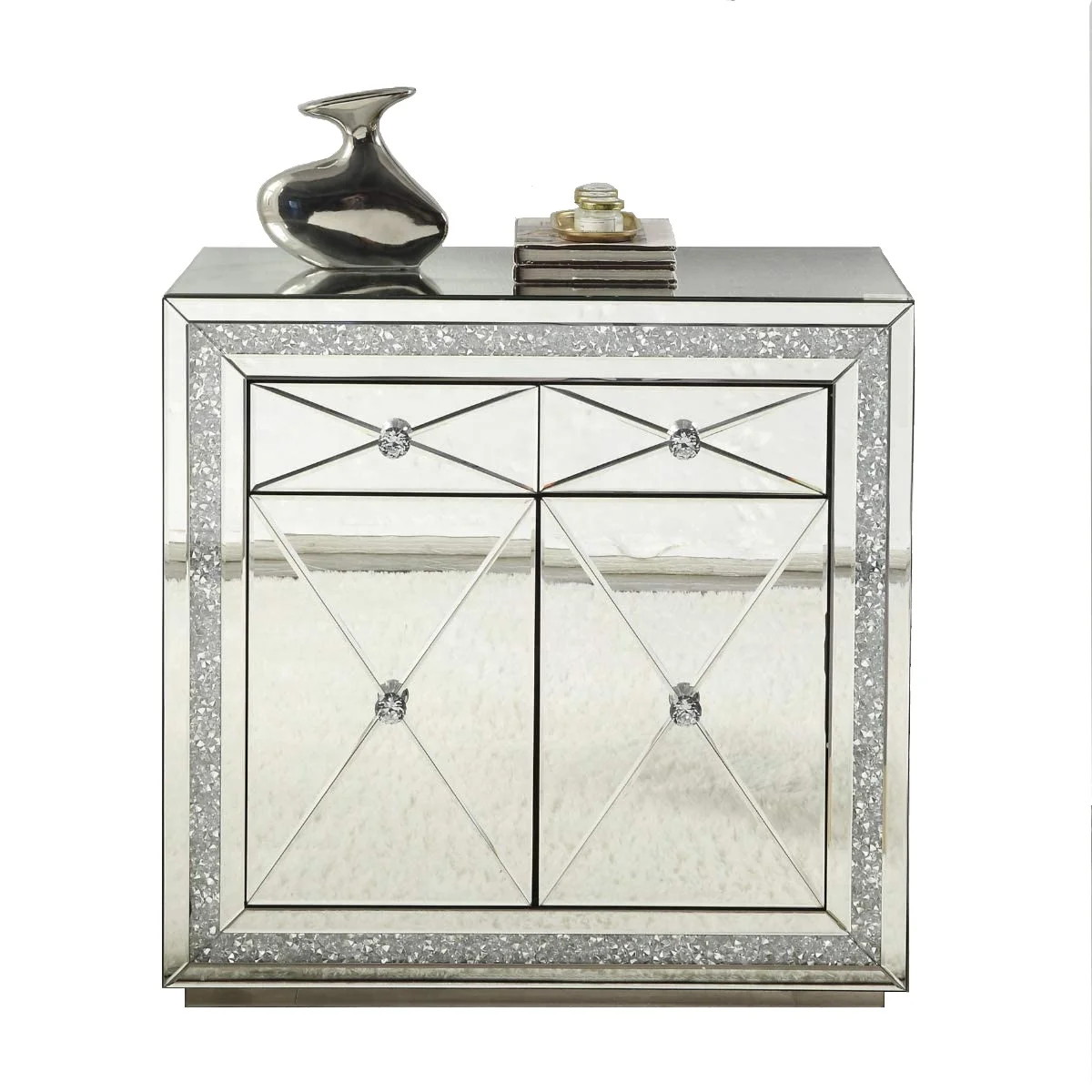 Luxury crushed diamond crystal mirrored 2 door 2 drawer buffet cabinet sideboard